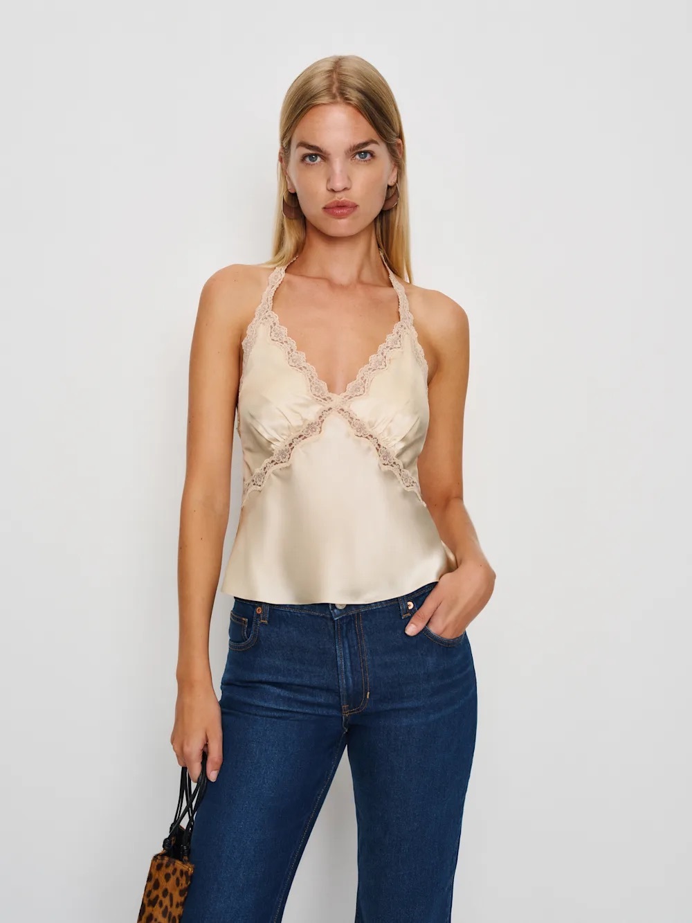 Reformation Monica Silk Top in Almond NWT